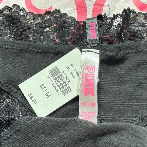 ‼️SOLD‼️NWT VS PINK underwear cotton & lace black thong Tanga cheeky panty M - Picture 4 of 4